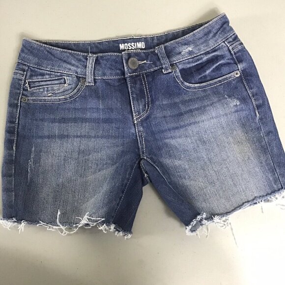 Mossimo Women's Distressed Cutoff Denim Shorts Size 3 Frayed Hem 28x5 Low Rise - Picture 2 of 10